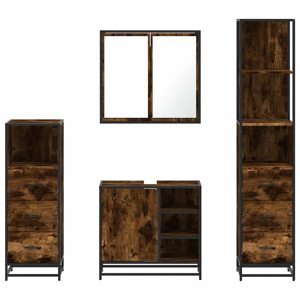 vidaXL Ensemble de meubles de salle de bain 4 pcs Chêne fumé en bois d'ingénierie