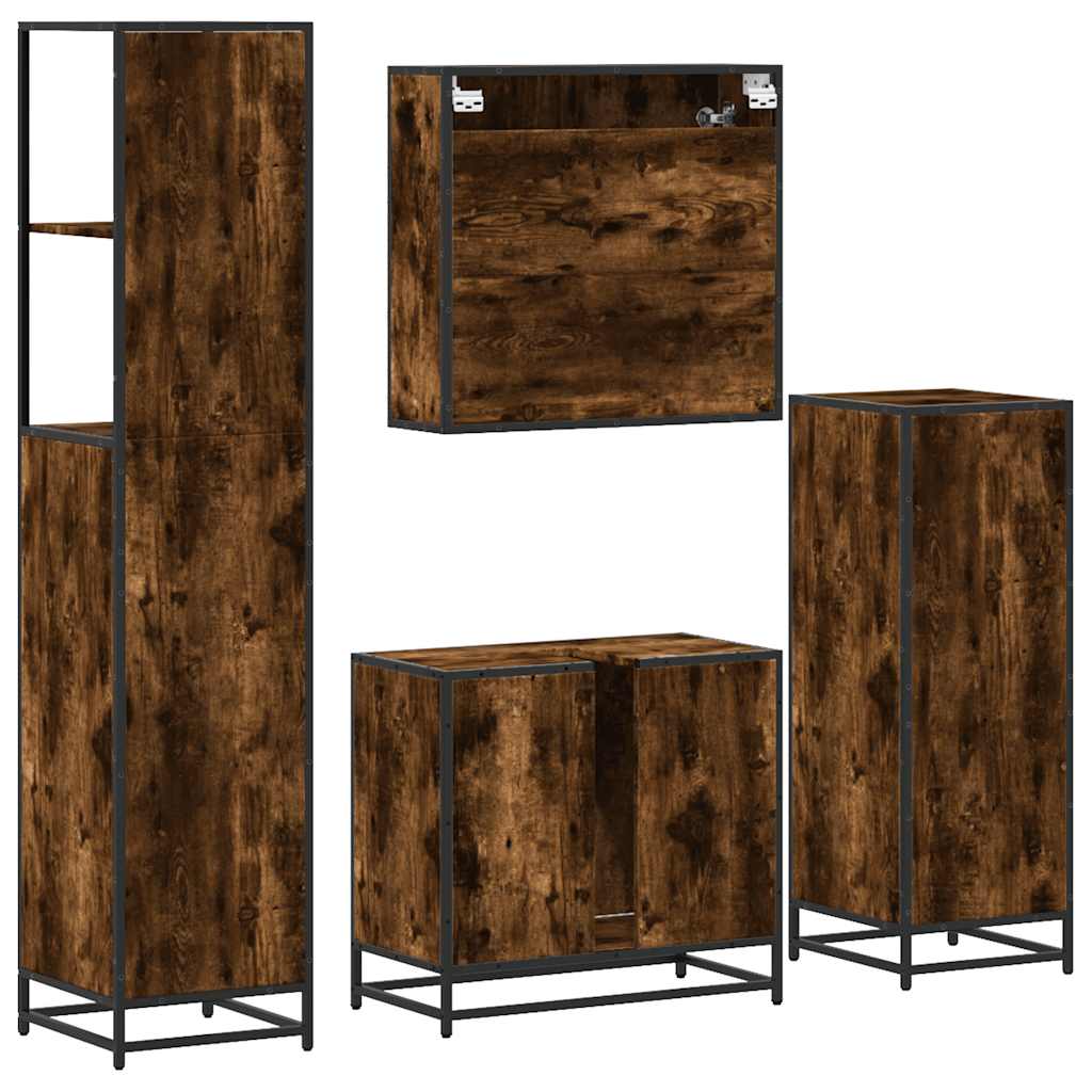 vidaXL Ensemble de meubles de salle de bain 4 pcs Chêne fumé en bois d'ingénierie