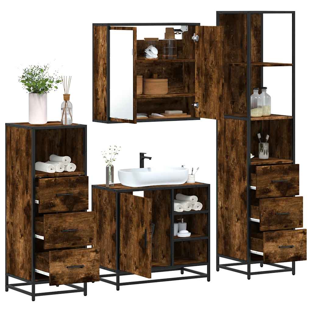 vidaXL Ensemble de meubles de salle de bain 4 pcs Chêne fumé en bois d'ingénierie
