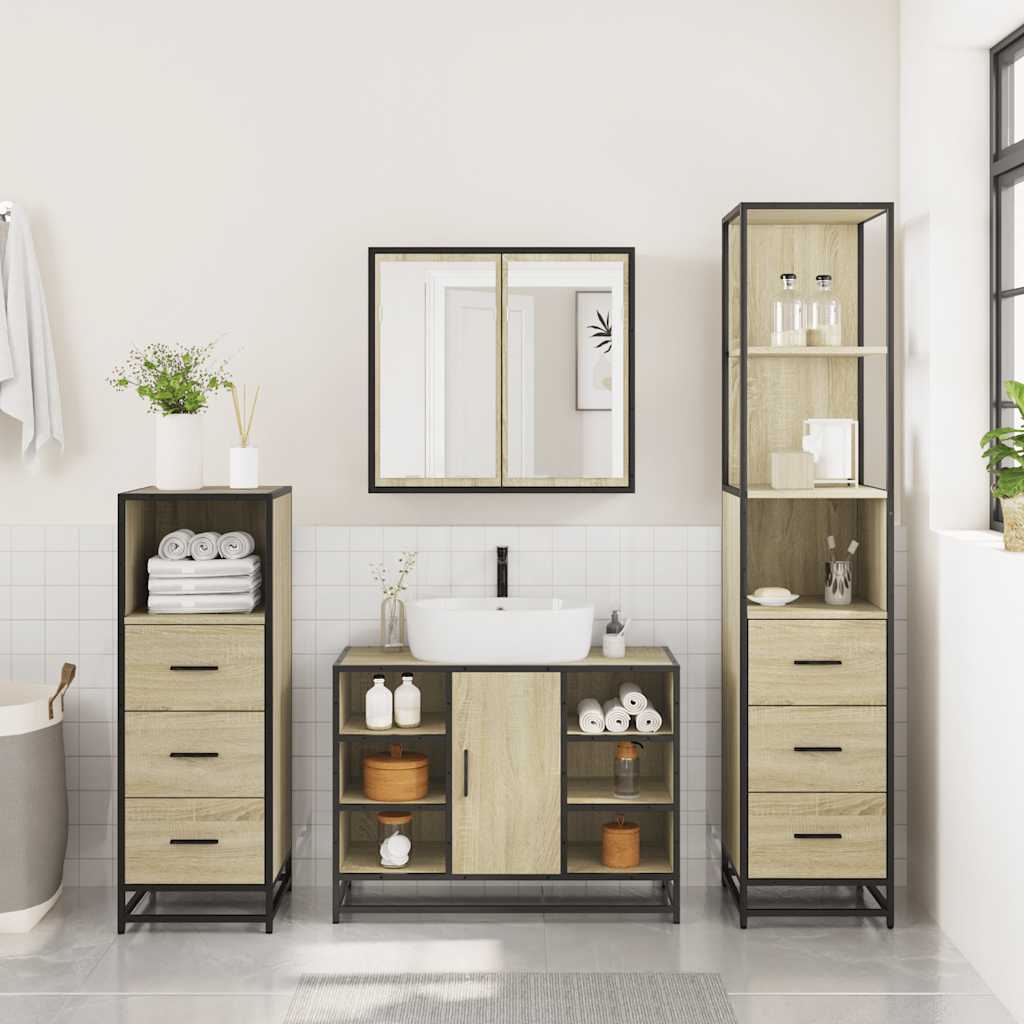 vidaXL Ensemble de meubles de salle de bain 4 pièces Chêne Sonoma en bois d'ingénierie