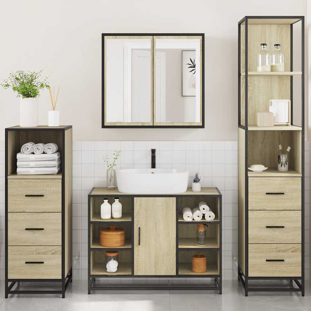 vidaXL Ensemble de meubles de salle de bain 4 pièces Chêne Sonoma en bois d'ingénierie
