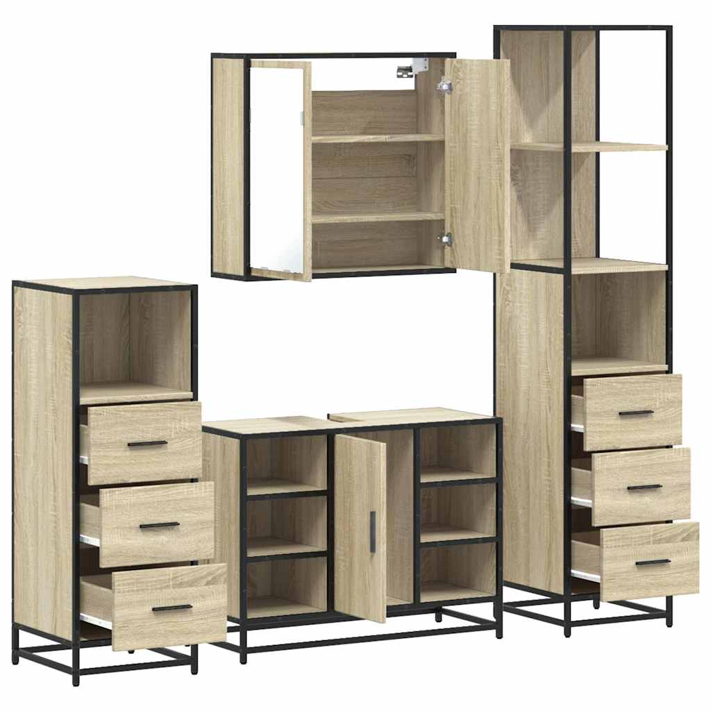 vidaXL Ensemble de meubles de salle de bain 4 pièces Chêne Sonoma en bois d'ingénierie