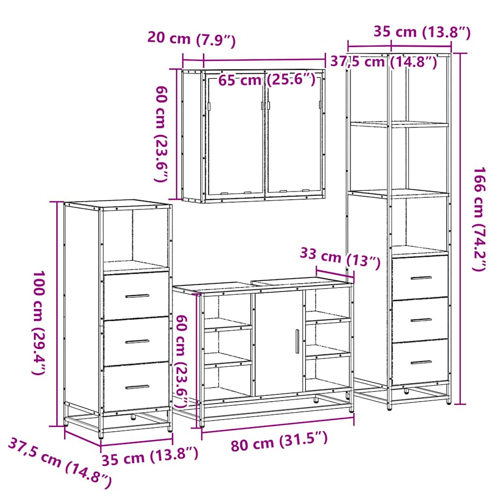 vidaXL Ensemble de meubles de salle de bain 4 pièces Chêne Sonoma en bois d'ingénierie