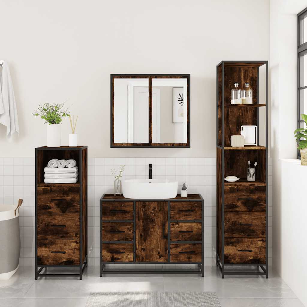 vidaXL Ensemble de meubles de salle de bain 4 pcs Chêne fumé en bois d'ingénierie