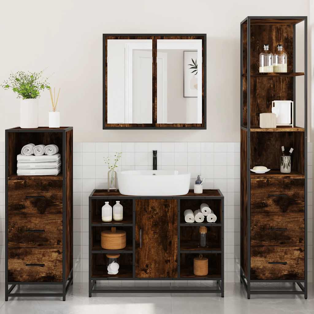 vidaXL Ensemble de meubles de salle de bain 4 pcs Chêne fumé en bois d'ingénierie