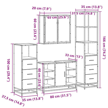 vidaXL Ensemble de meubles de salle de bain 4 pcs Chêne fumé en bois d'ingénierie