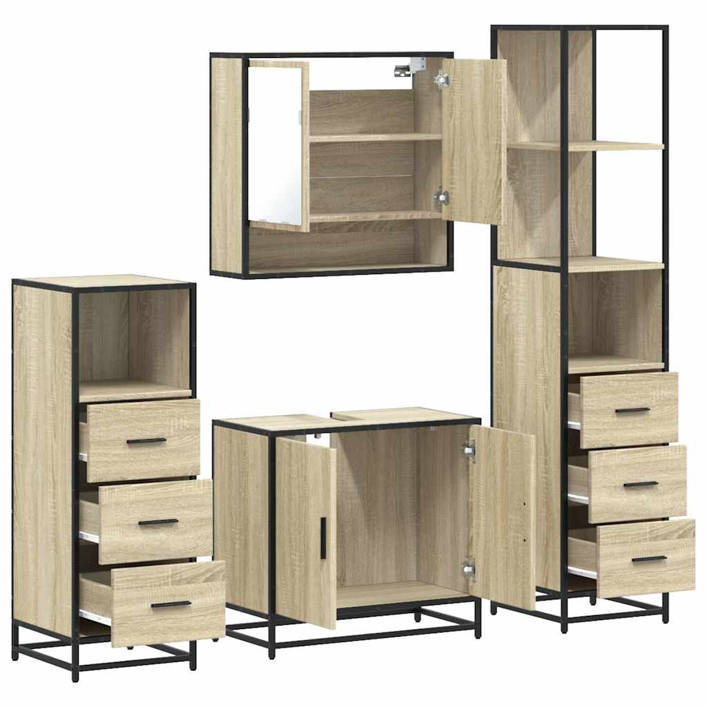 vidaXL 4-tlg. Badmöbel-Set Sonoma-Eiche Holzwerkstoff