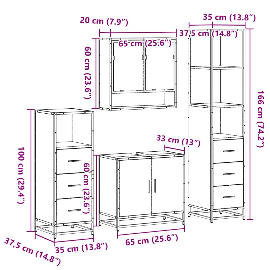 vidaXL 4-tlg. Badmöbel-Set Sonoma-Eiche Holzwerkstoff