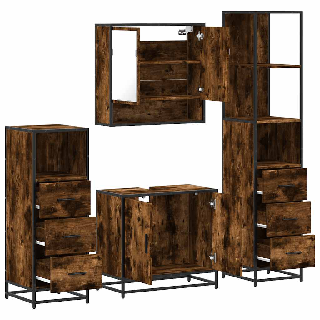 vidaXL 4-tlg. Badmöbel-Set Räuchereiche Holzwerkstoff