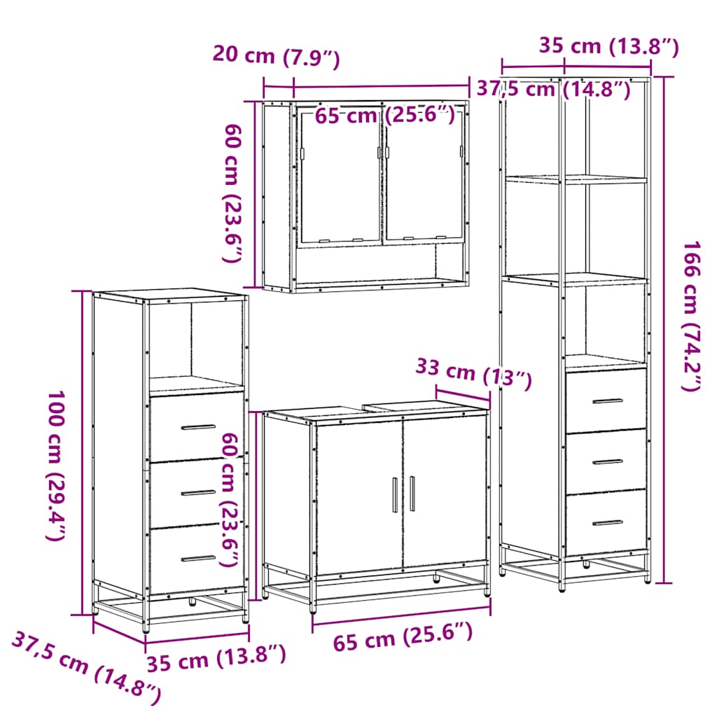 vidaXL 4-tlg. Badmöbel-Set Räuchereiche Holzwerkstoff