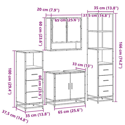 vidaXL 4-tlg. Badmöbel-Set Räuchereiche Holzwerkstoff