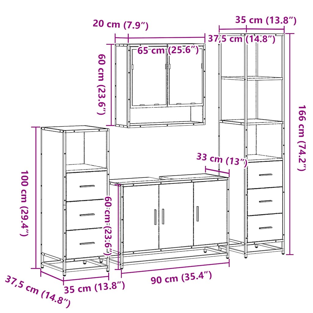 vidaXL 4-tlg. Badmöbel-Set Sonoma-Eiche Holzwerkstoff