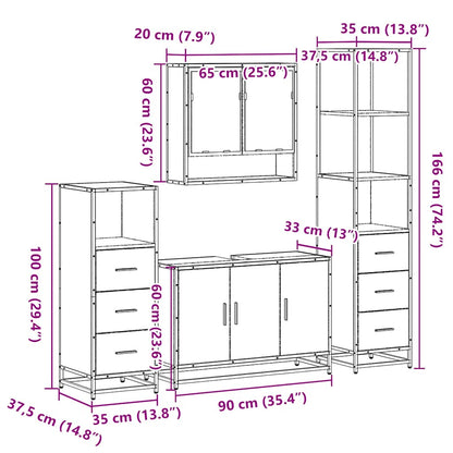 vidaXL 4-tlg. Badmöbel-Set Sonoma-Eiche Holzwerkstoff
