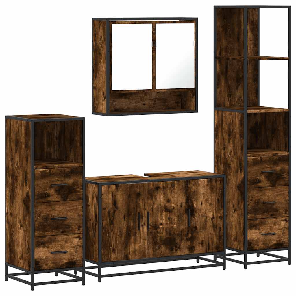 vidaXL 4-tlg. Badmöbel-Set Räuchereiche Holzwerkstoff