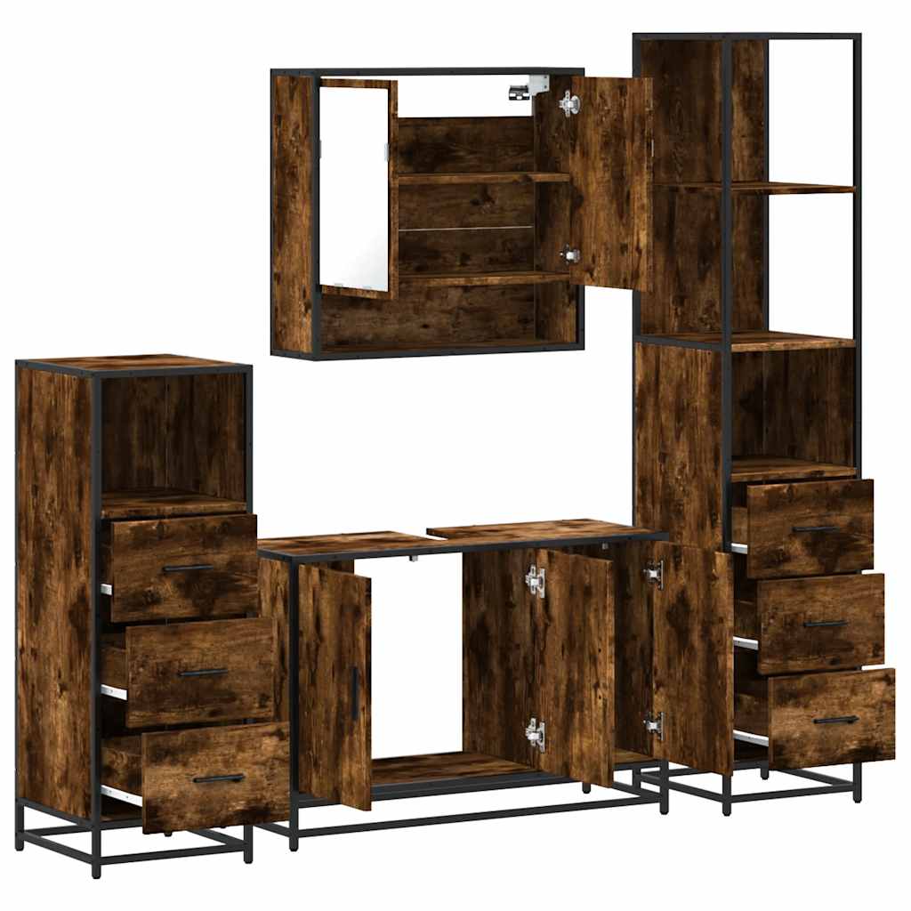 vidaXL 4-tlg. Badmöbel-Set Räuchereiche Holzwerkstoff