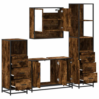 vidaXL 4-tlg. Badmöbel-Set Räuchereiche Holzwerkstoff