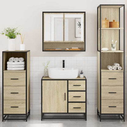 vidaXL Ensemble de meubles de salle de bain 4 pièces en aggloméré coloris chêne Sonoma