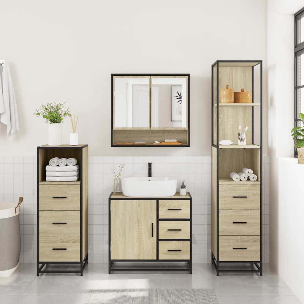 vidaXL Ensemble de meubles de salle de bain 4 pièces en aggloméré coloris chêne Sonoma