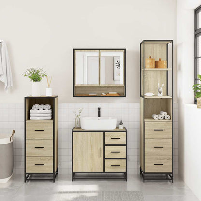 vidaXL Ensemble de meubles de salle de bain 4 pièces en aggloméré coloris chêne Sonoma