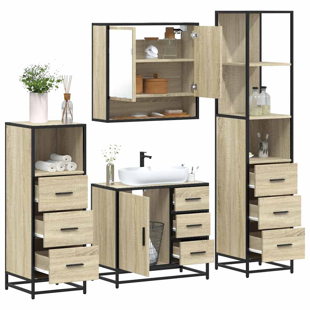 vidaXL Ensemble de meubles de salle de bain 4 pièces en aggloméré coloris chêne Sonoma
