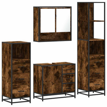 vidaXL 4-tlg. Badmöbel-Set Räuchereiche Holzwerkstoff