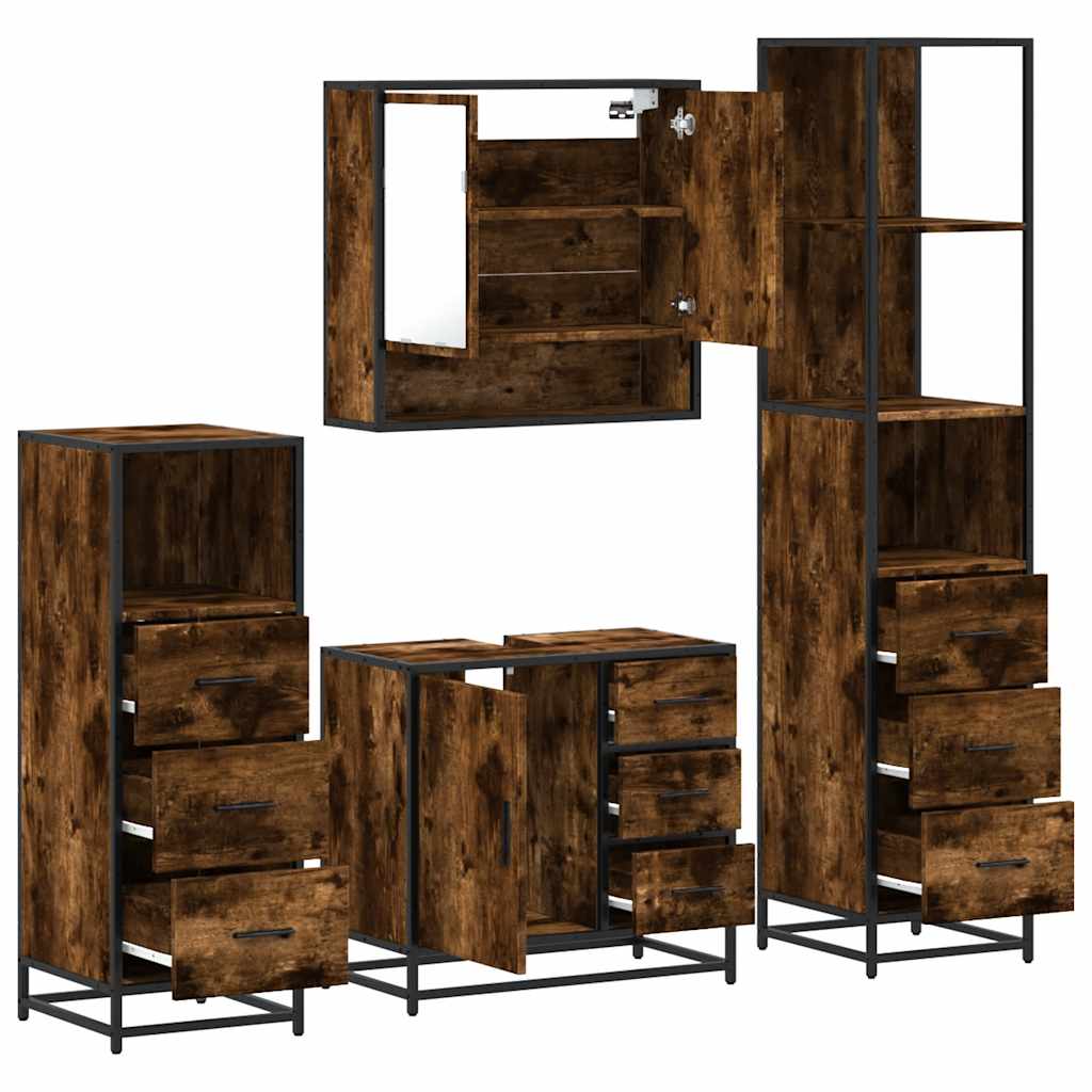 vidaXL 4-tlg. Badmöbel-Set Räuchereiche Holzwerkstoff