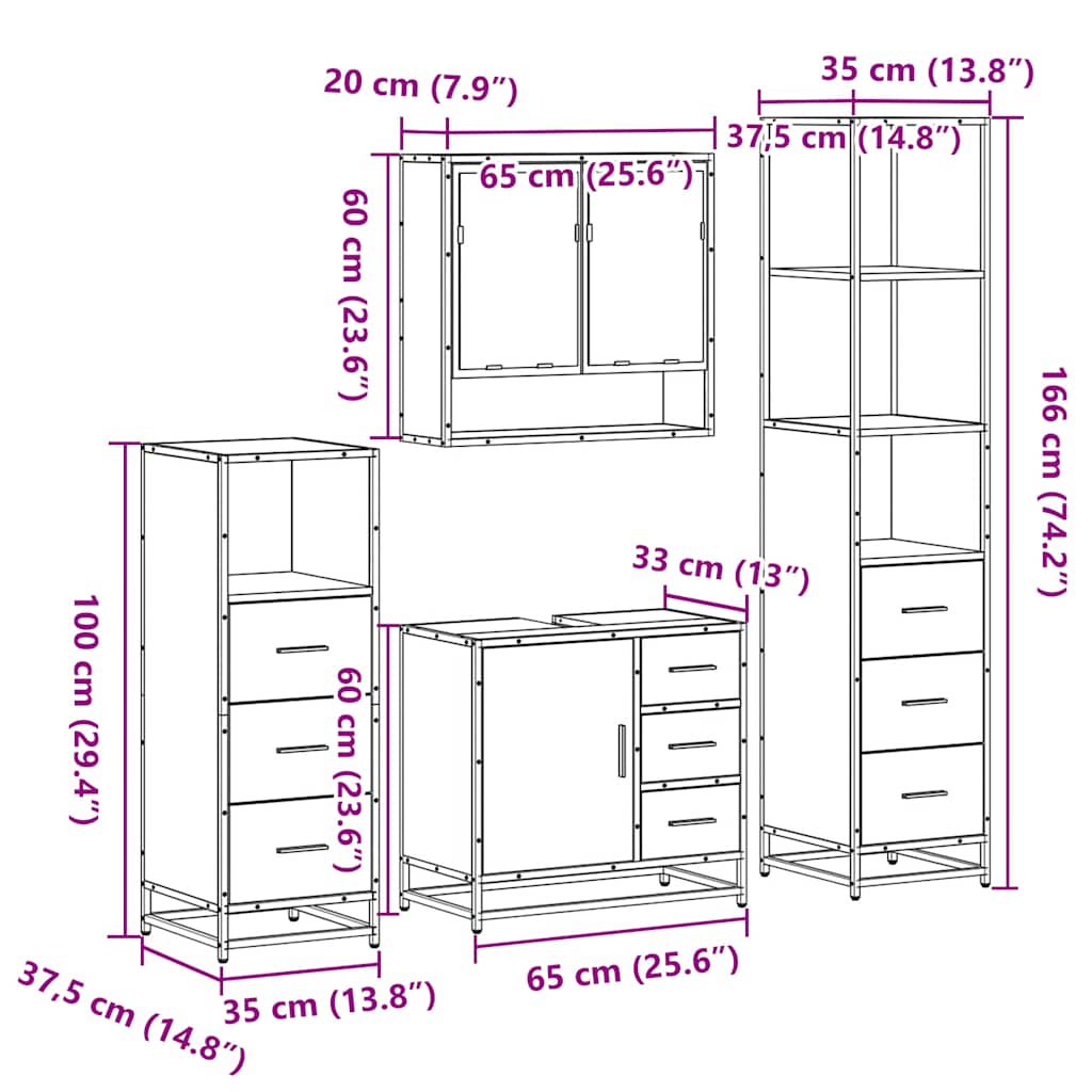 vidaXL 4-tlg. Badmöbel-Set Räuchereiche Holzwerkstoff