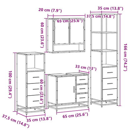 vidaXL 4-tlg. Badmöbel-Set Räuchereiche Holzwerkstoff