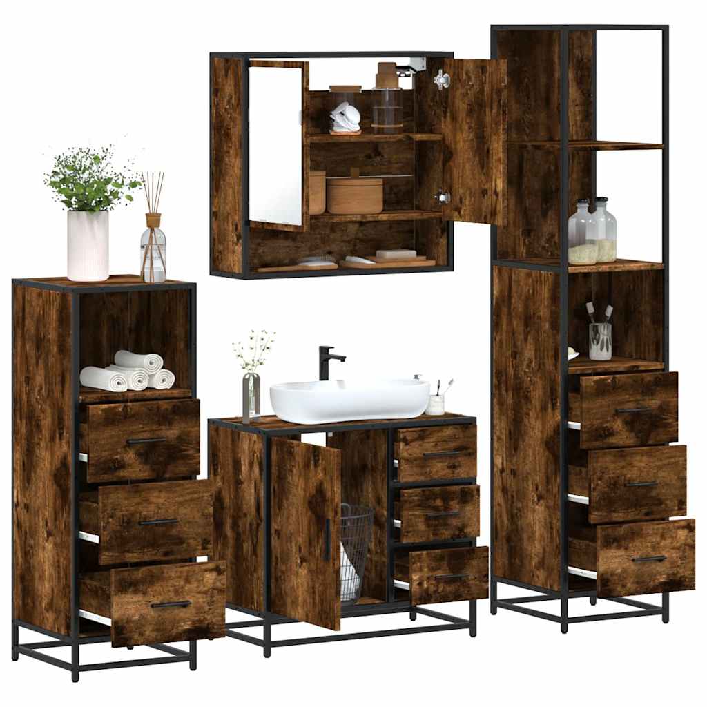 vidaXL 4-tlg. Badmöbel-Set Räuchereiche Holzwerkstoff
