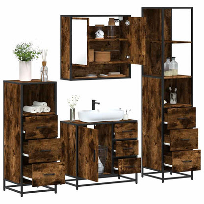 vidaXL 4-tlg. Badmöbel-Set Räuchereiche Holzwerkstoff