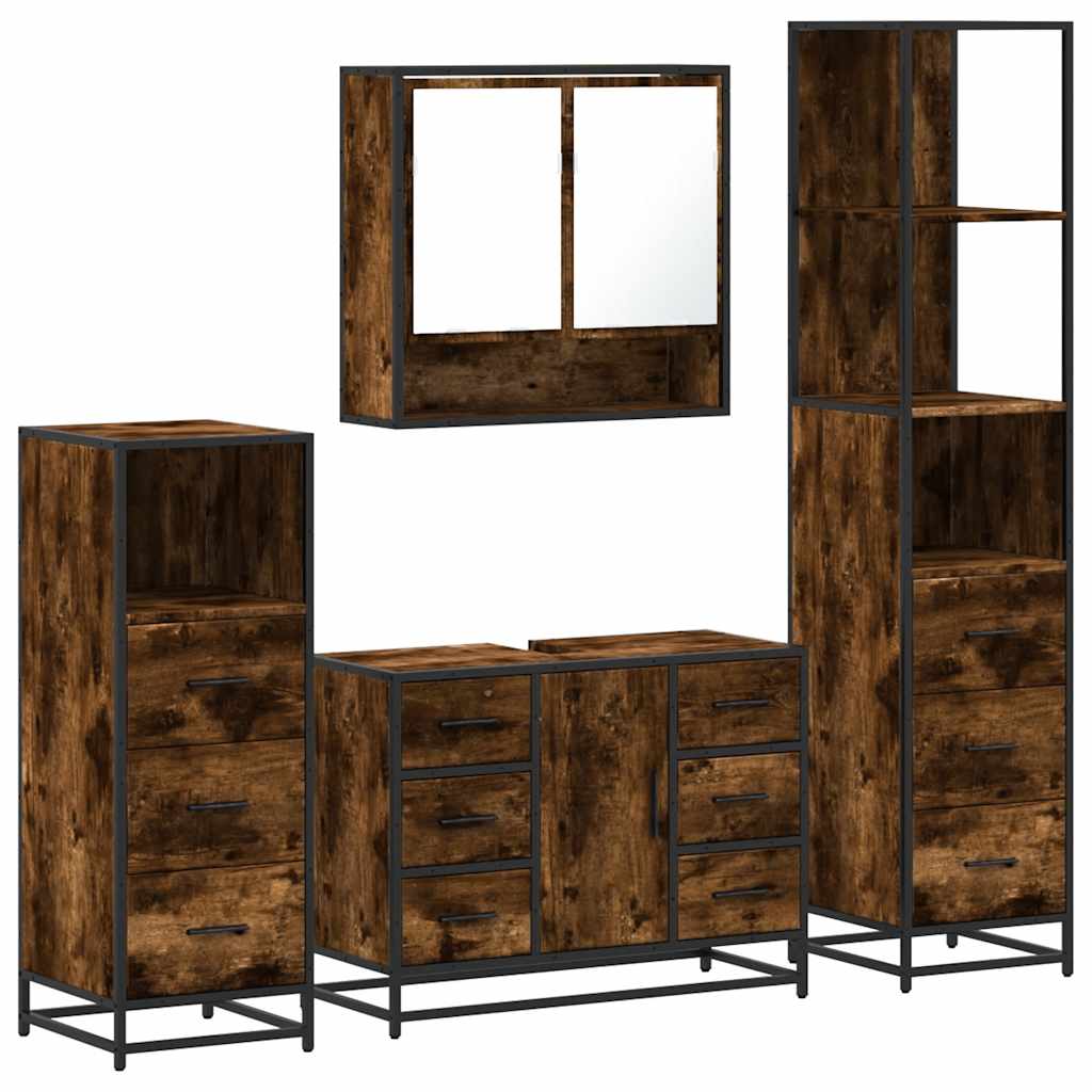 vidaXL 4-tlg. Badmöbel-Set Räuchereiche Holzwerkstoff