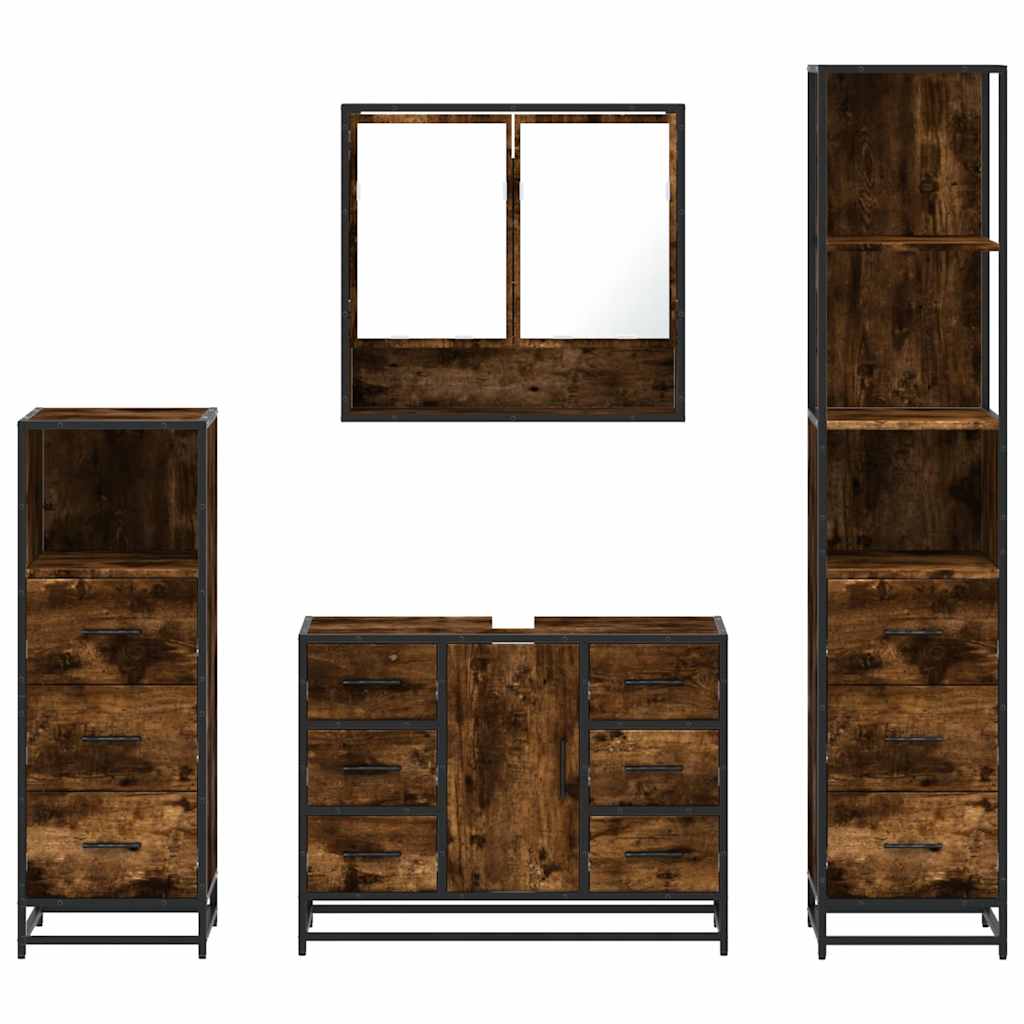 vidaXL 4-tlg. Badmöbel-Set Räuchereiche Holzwerkstoff