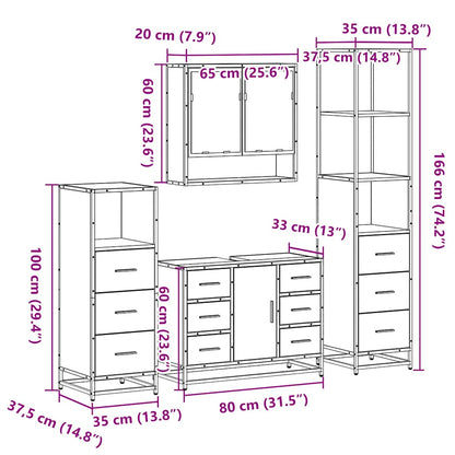 vidaXL 4-tlg. Badmöbel-Set Räuchereiche Holzwerkstoff