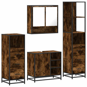 vidaXL 4-tlg. Badmöbel-Set Räuchereiche Holzwerkstoff