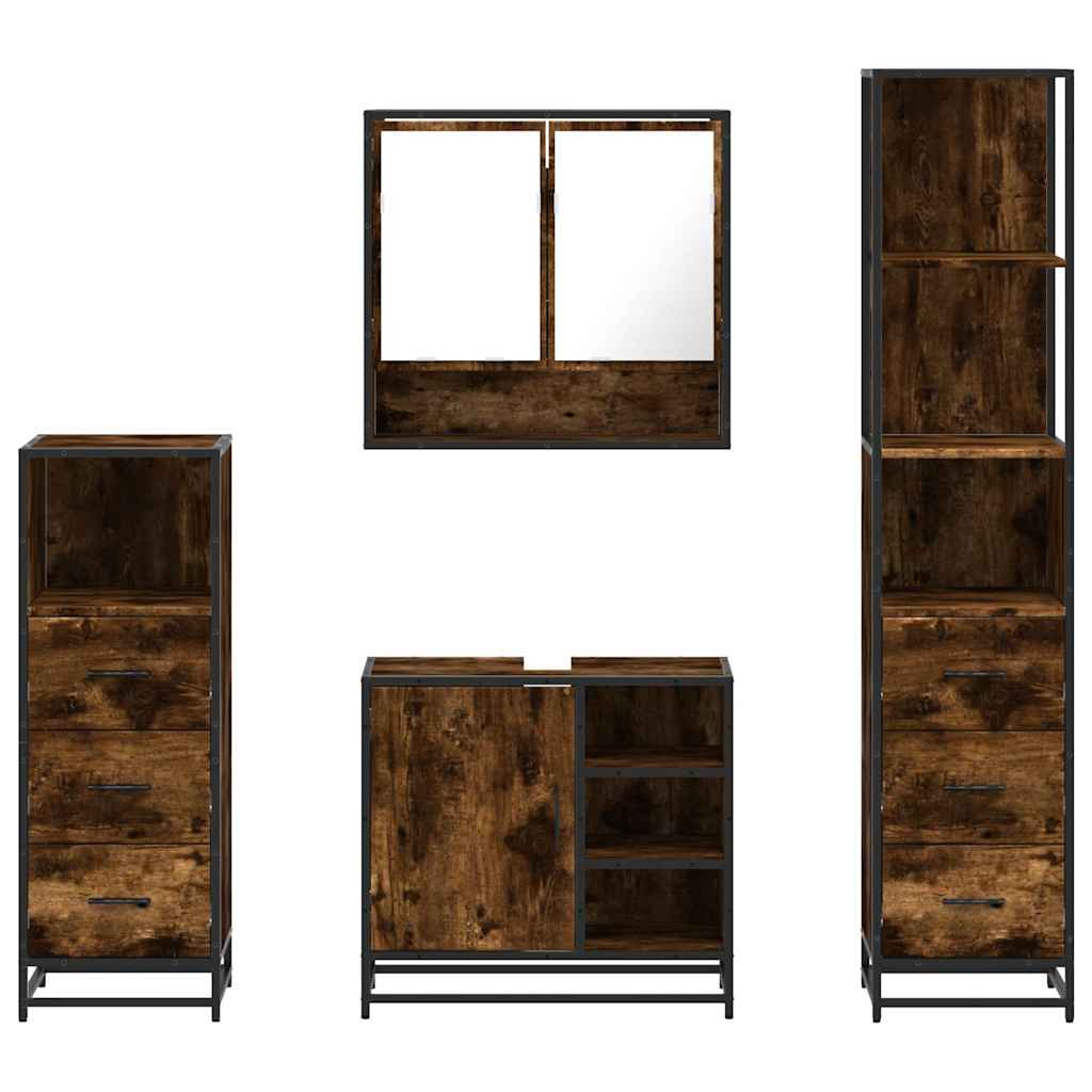 vidaXL 4-tlg. Badmöbel-Set Räuchereiche Holzwerkstoff