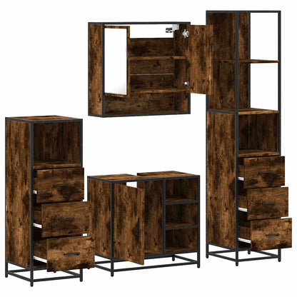 vidaXL 4-tlg. Badmöbel-Set Räuchereiche Holzwerkstoff