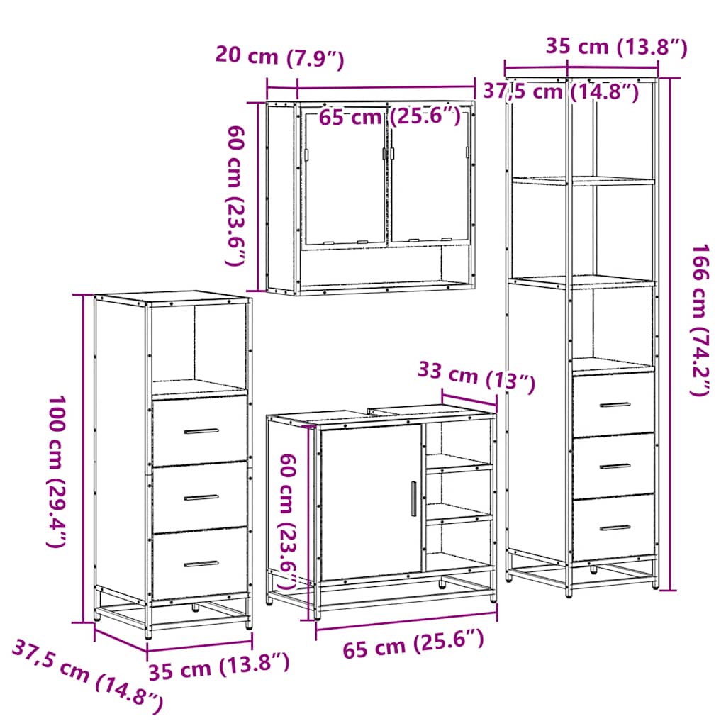vidaXL 4-tlg. Badmöbel-Set Räuchereiche Holzwerkstoff