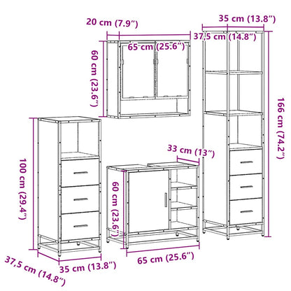 vidaXL 4-tlg. Badmöbel-Set Räuchereiche Holzwerkstoff