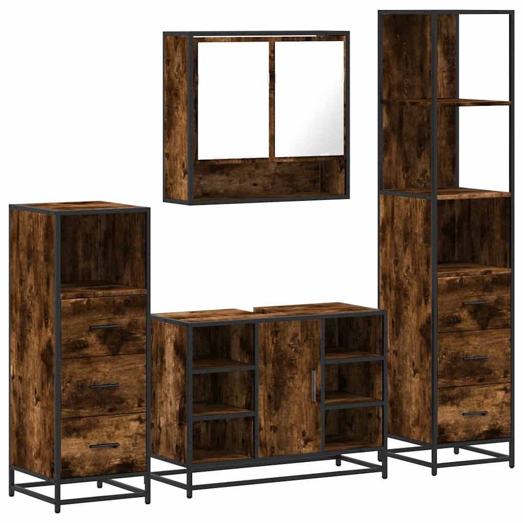 vidaXL 4-tlg. Badmöbel-Set Räuchereiche Holzwerkstoff