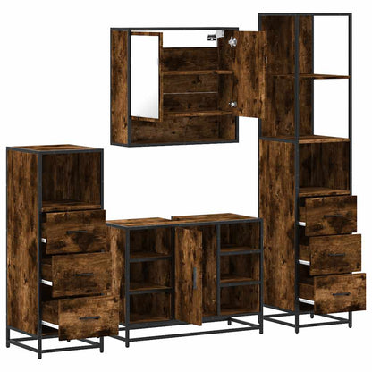 vidaXL 4-tlg. Badmöbel-Set Räuchereiche Holzwerkstoff