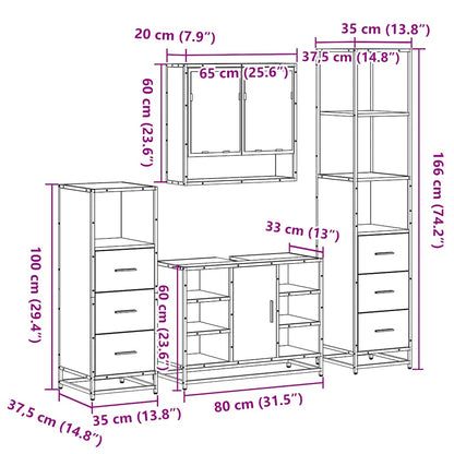 vidaXL 4-tlg. Badmöbel-Set Räuchereiche Holzwerkstoff