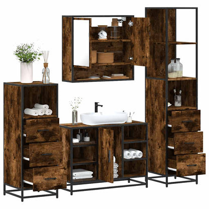 vidaXL 4-tlg. Badmöbel-Set Räuchereiche Holzwerkstoff