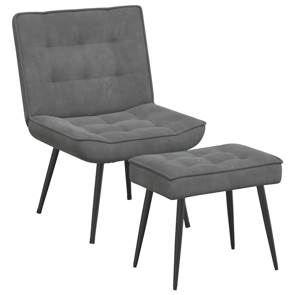 vidaXL Fauteuil de relaxation avec tabouret Gris foncé Velours