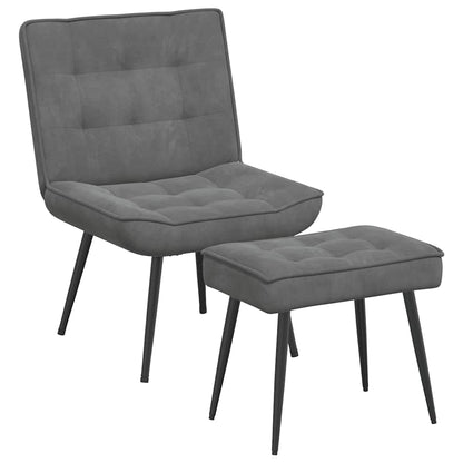 vidaXL Fauteuil de relaxation avec tabouret Gris foncé Velours
