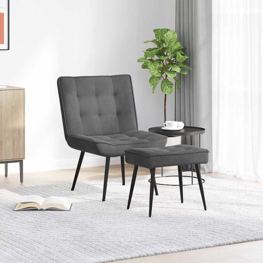 vidaXL Fauteuil de relaxation avec tabouret Gris foncé Velours