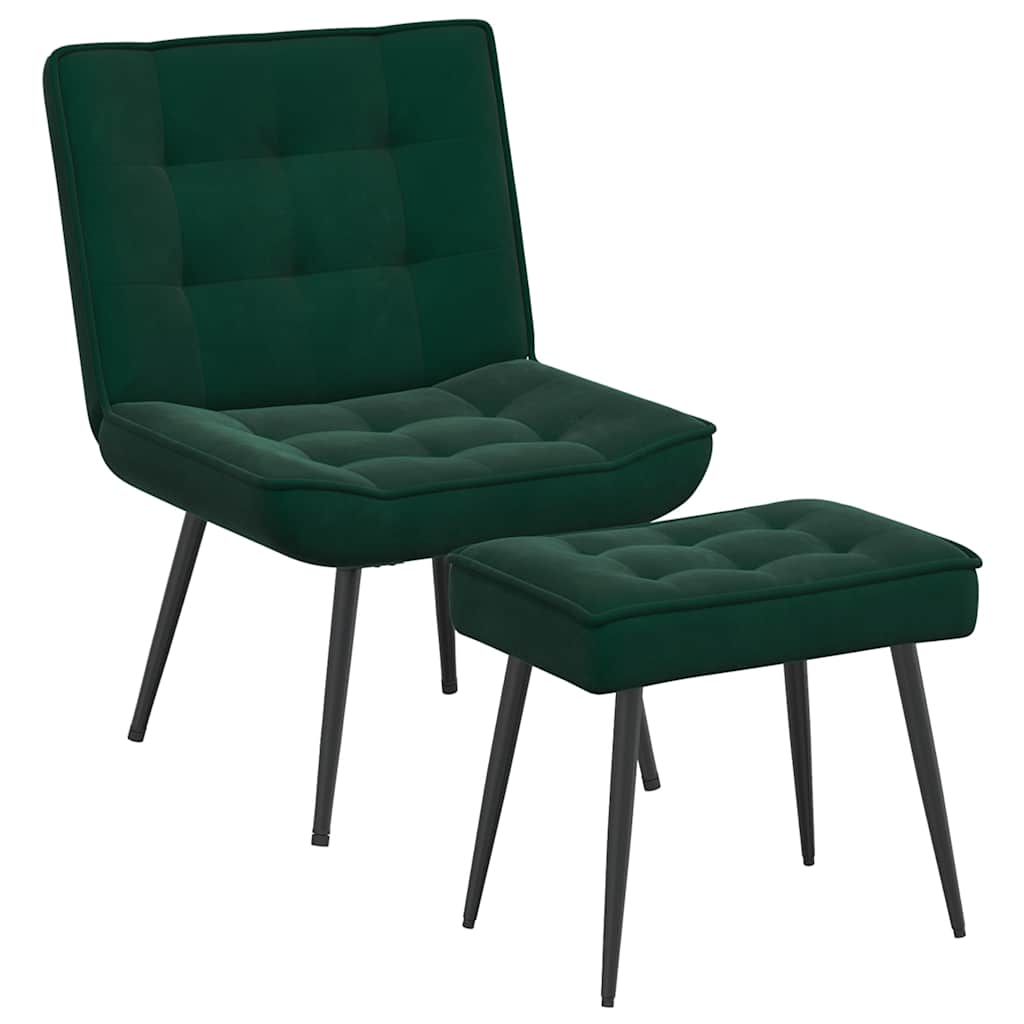 vidaXL Fauteuil de relaxation avec tabouret Velours vert foncé