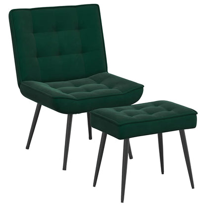 vidaXL Fauteuil de relaxation avec tabouret Velours vert foncé