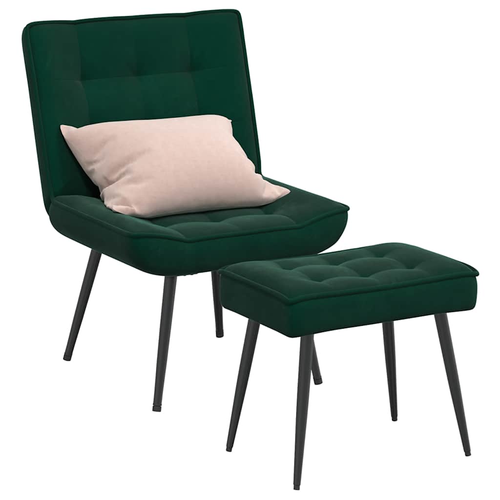vidaXL Fauteuil de relaxation avec tabouret Velours vert foncé