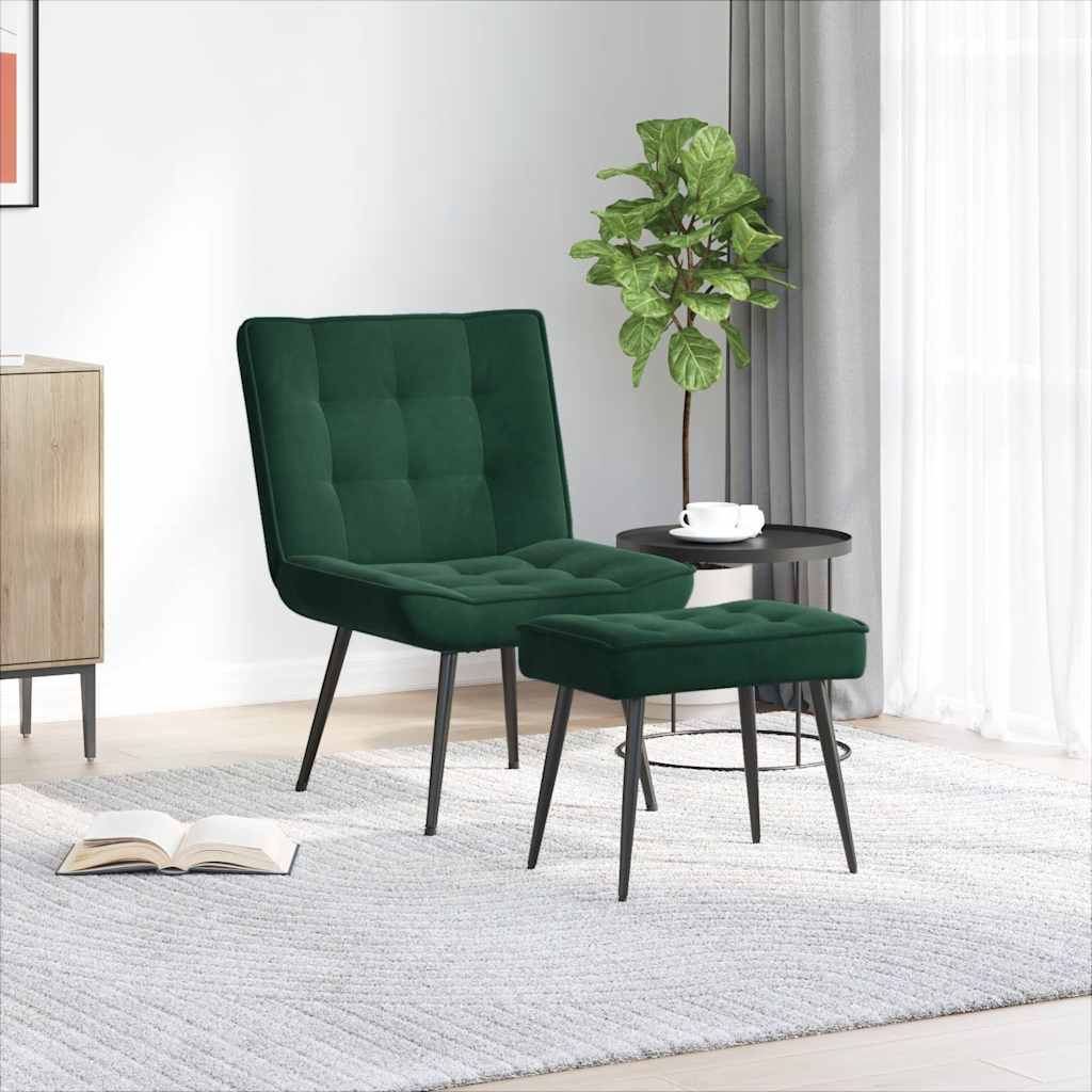 vidaXL Fauteuil de relaxation avec tabouret Velours vert foncé
