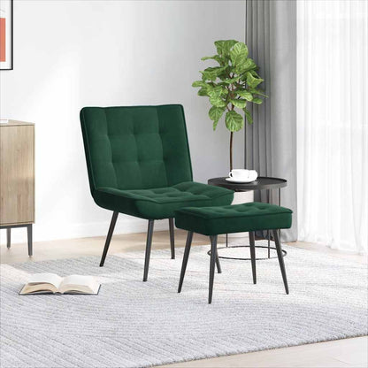 vidaXL Fauteuil de relaxation avec tabouret Velours vert foncé